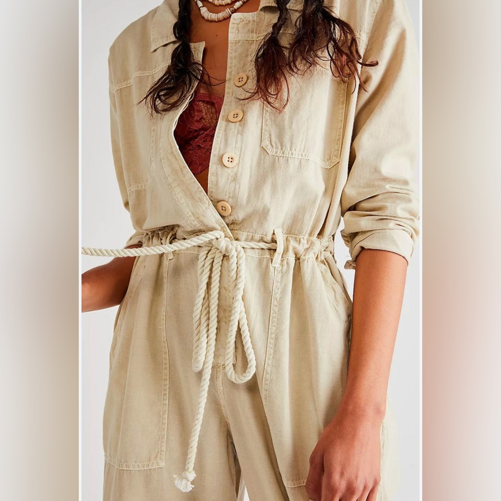 Free People Light Tan Jumpsuit